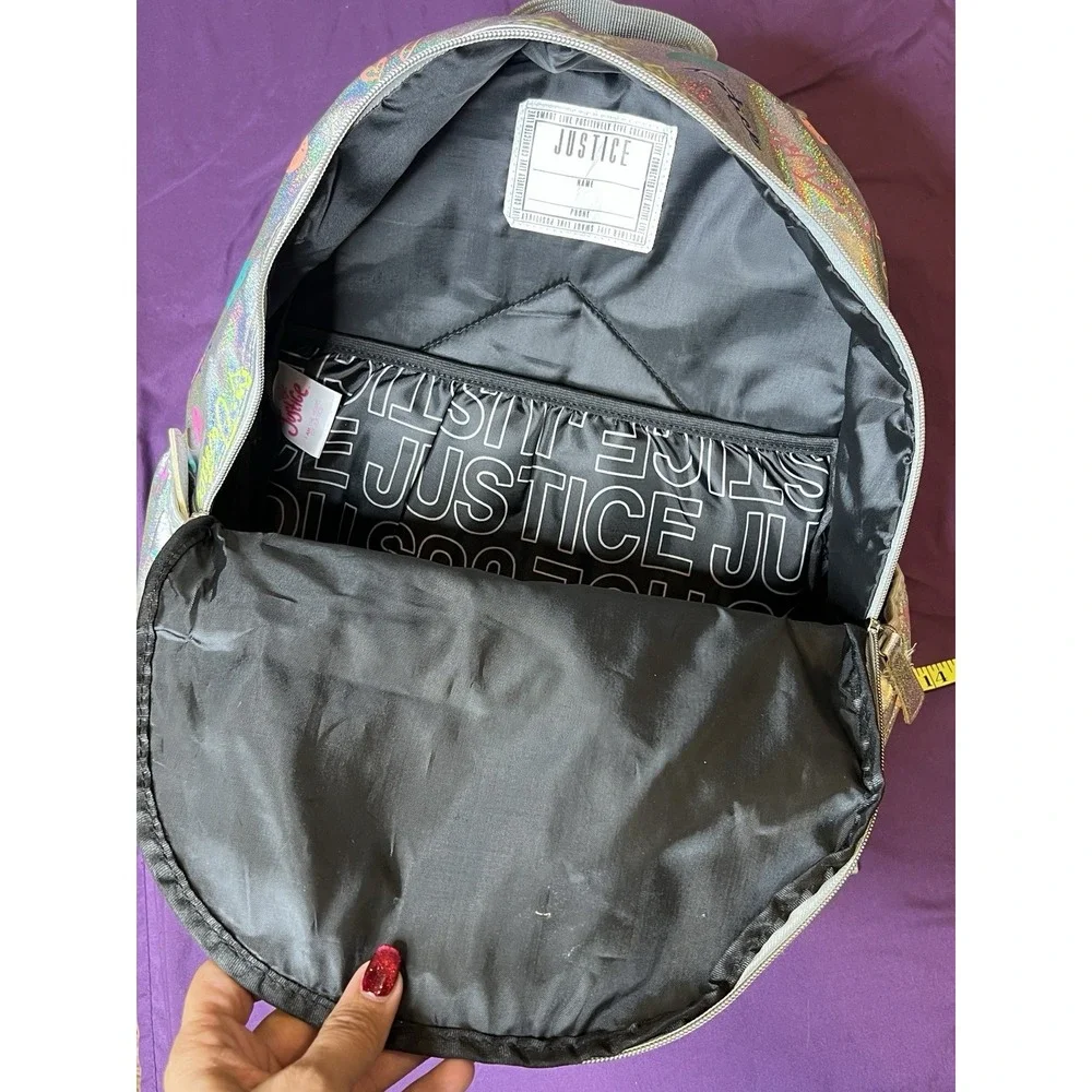 Justice NWOT Girls Laptop Backpack Iridescent‎ Silver/Multi Bookbag